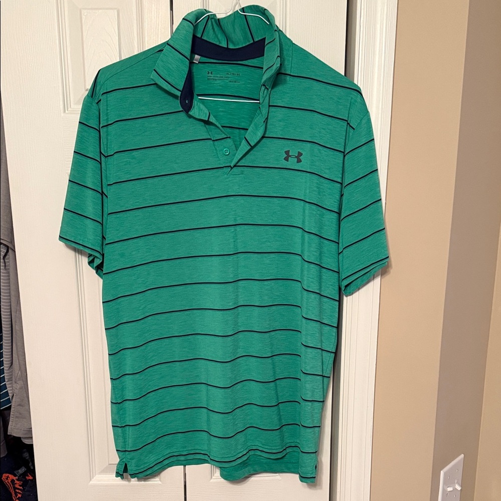 Under Armour Green Polo with Black Stripes